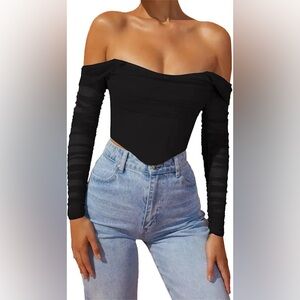 Off the shoulder black corset top with sleeves